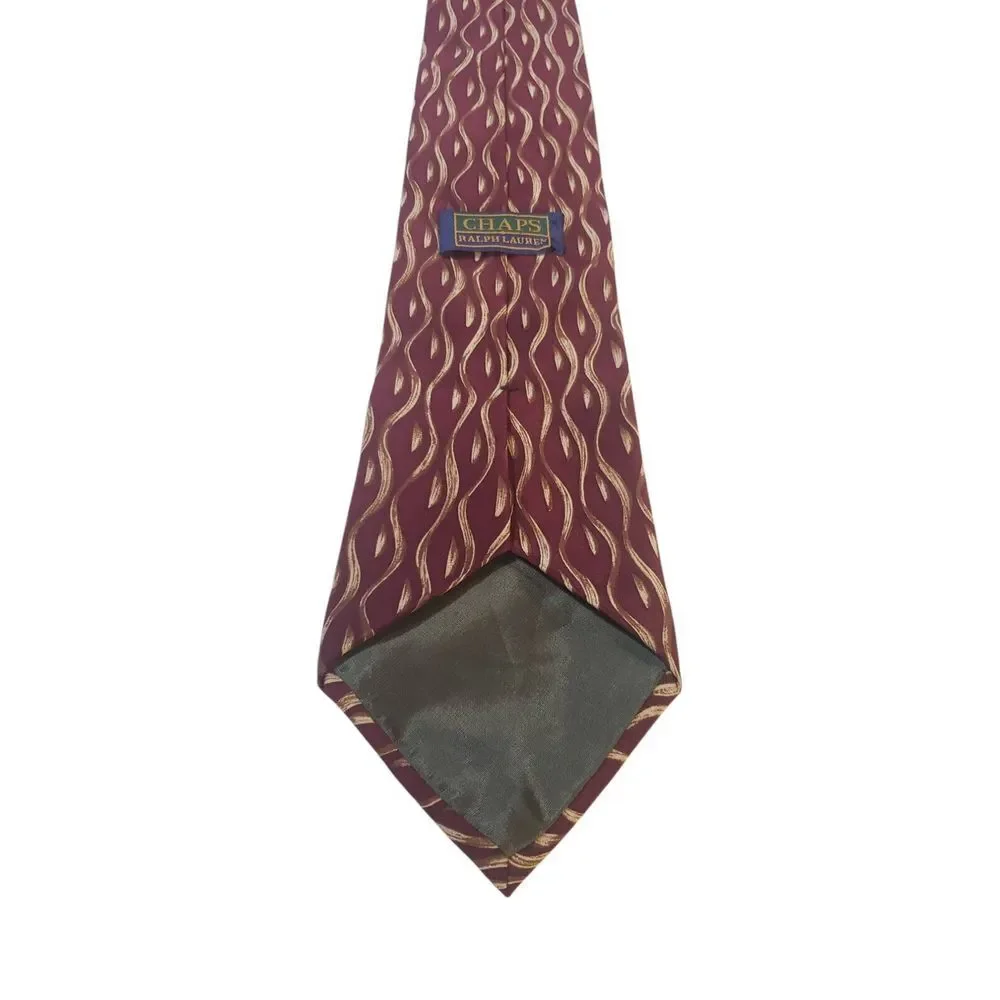 Ralph Lauren Chaps Neck Tie Mens Burgundy Tan Abstract Business‎ Church Preppy